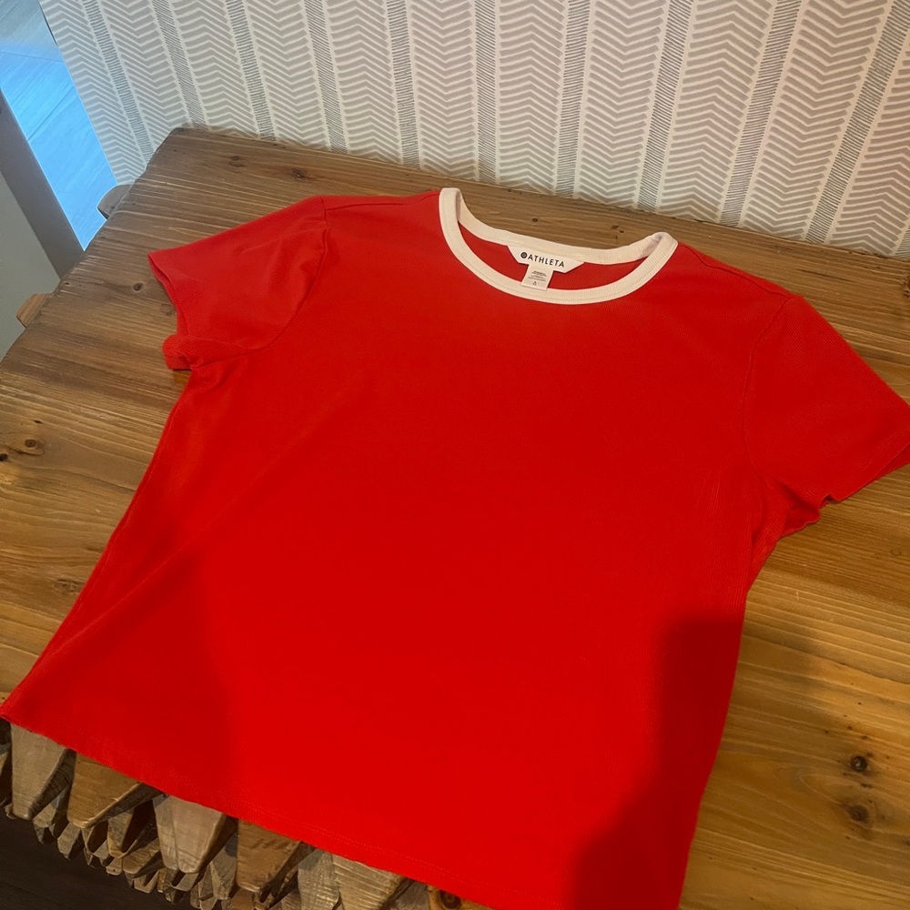 Athleta Red T-Shirt with White Trim